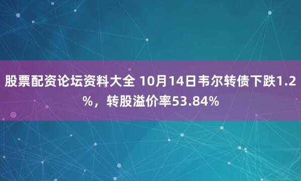 股票配资论坛资料大全 10月14日韦尔转债下跌1.2%，转股溢价率53.84%